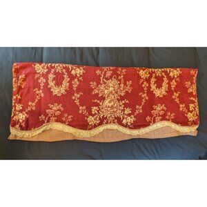 Waverly Country House Layered Valance Red Cream Toile Stripes Crochet Lace 19x46